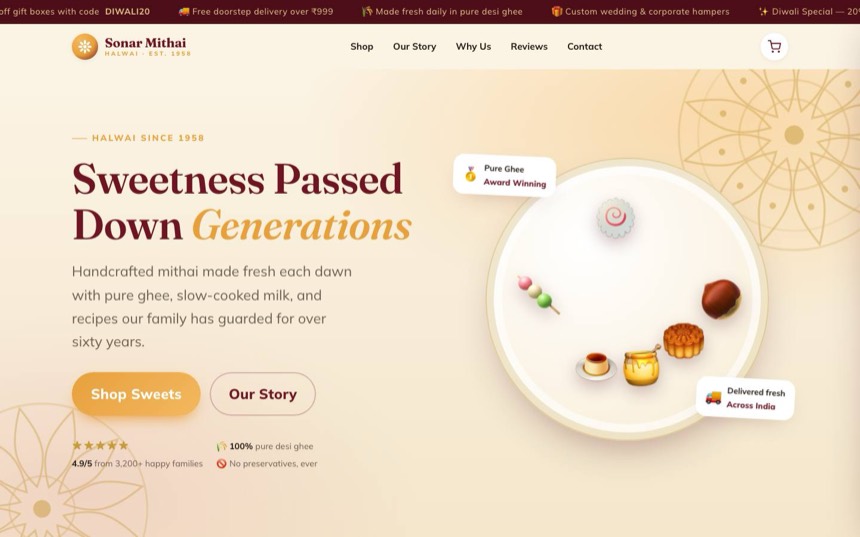 The Sonar Mithai website we built